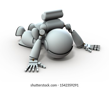Artificial intelligence robots prostrate. He is despaired. White background. 3D illustration.
