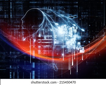 Artificial Intelligence series. Composition of human profile and numbers on the subject of thinking, logic, computers and future technology