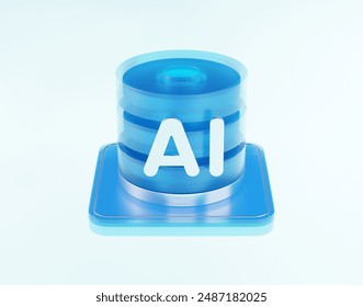 Artificial Intelligence system 3d icon with clipping path on light blue background.
