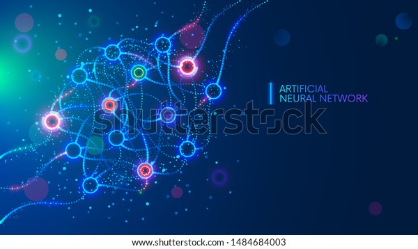 Artificial neural networks, ANN, connectionist\
systems. Abstract simple graphics scheme of neural machine mind\
with AI. Artificial intelligence, cybernetic net in computer\
learning. Science\
concept.