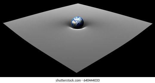 Artist Concept Of Earth Gravity Deforms Space-time Grid Over Universe. Spacetime Curvature. 3D Rendering.