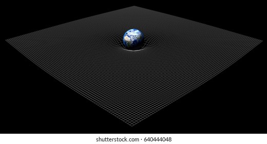 Artist Concept Of Earth Gravity Deforms Space-time Grid Over Universe. Spacetime Curvature. 3D Rendering.