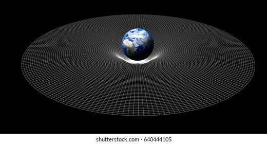 Artist Concept Of Earth Gravity Deforms Space-time Grid Over Universe. Spacetime Curvature. 3D Rendering.