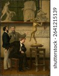 Artist in His Studio (1877) by Artist Unknown, French and 19th century. Vintage oil painting. Beautiful old artwork, oil painting. Vintage illustration.