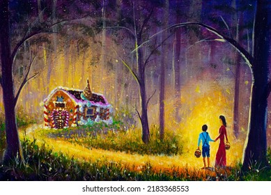 Artist oil painting hansel and gretel gingerbread house fairy tale fairy tale background illustration for children - Powered by Shutterstock