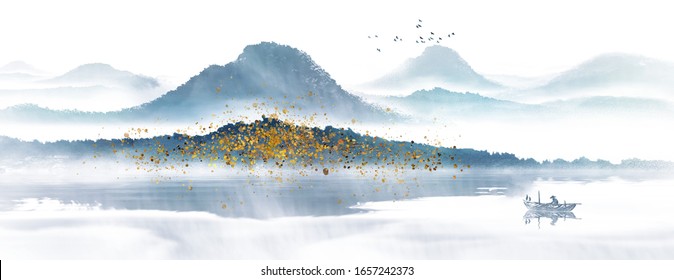 Artistic conception landscape painting background illustration