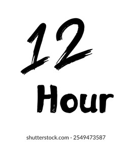 An artistic and minimalistic design featuring the bold text '12 Hour,' ideal for illustrating time concepts, schedules, or shifts. Perfect for use in business, educational, or creative projects. - Powered by Shutterstock