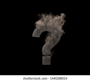 Artistic monster smoking alphabet - question mark made of heavy fog or smoke isolated on black background, 3D illustration of symbols