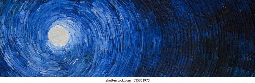 Artistic Paint Moon On The Night Sky. Blue Background For Astrology.