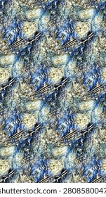 An artistic seamless repeating pattern featuring a deep blue mineral-like fractal texture with intricate crystalline details. This design offers a sophisticated aesthetic perfect for high-end fashion, interior decor, or luxury textile applications requiring a refined, organic, yet structured appearance.
Hashtags: #BlueFractal #MineralTexture #TextileDesign #SeamlessPattern #DigitalArt #LuxuryFabric #FashionPrint #AbstractDesign