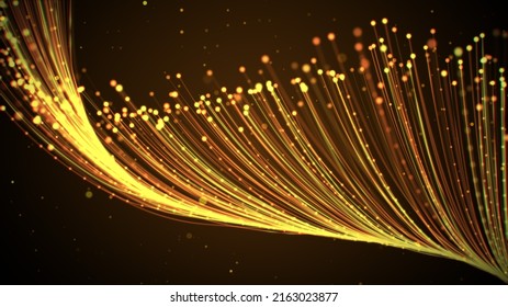 Artistic Shape Abstract Golden Light Glowing Particles Dotted Fiber Lines Moving Up With Glitter Dust Sparkle Background