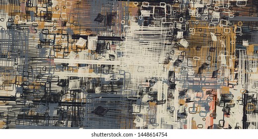 Artistic Sketch Draw Backdrop Material. Abstract Geometric Pattern. Chaos And Random. Modern Art Drawing Painting. 2d Illustration. Digital Texture Wallpaper.