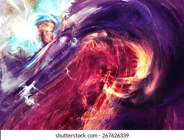 Artistic splashes of bright color paints. Abstract dark purple background with lighting effect for creative design. Modern futuristic pattern for wallpaper, album, flyer cover, poster. Fractal artwork - Powered by Shutterstock