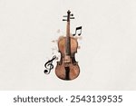 Artistic watercolor illustration of a violin with musical notes. The violin is central, music and creativity. Violin and notes in harmony. Watercolor on white paper textured background.