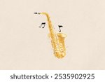 Artistic watercolor saxophone with musical notes. Saxophone illustration in watercolor style. Musical notes and saxophone create a harmonious design. Vintage saxophone painting element.