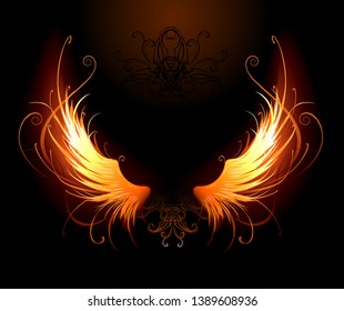 artistically painted fiery wings on a black background.