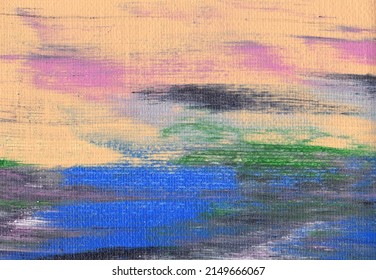 Artist's Palette With Mixed Oil Paints, Macro, Colorful Stroke Texture On Canvas, Abstract Art Background
