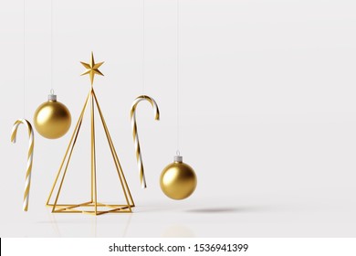 Arts Christmas tree with gold ball and candy can on white background. 3d rendering - Powered by Shutterstock