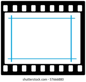 Artwork Of 35mm Film Frame With Sprocket Holes And Selected Area Marked In Blue. File Includes Paths For Frame And Each Markup Line.