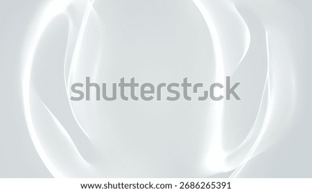 The artwork features a delicate white background with soft, flowing abstract shapes creating a serene atmosphere.