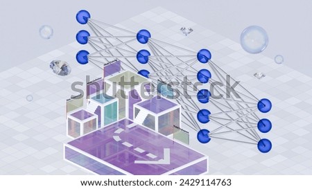 Ascending the Steps of Network Building: From Data Prep to Model Deployment, 3D rendering. 3D Illustration
