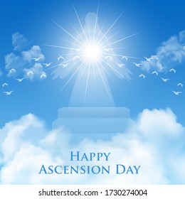 Ascension Day of Jesus Christ design with realistic clouds, cross, and blue sky. Suitable for greeting card, poster, celebrating card, banner, background, social media - Powered by Shutterstock