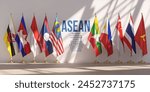 ASEAN  meeting concept. ASEAN Association of Southeast Asian Nations member countries flags in a row. 3d illustration