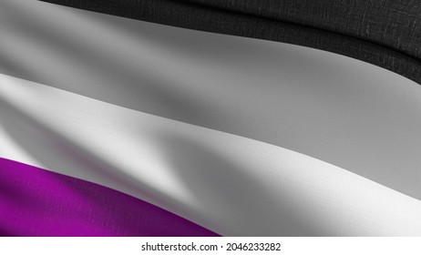 Asexual Gay flag, LGBT. Pride symbol blowing in the wind isolated. Official patriotic abstract design. 3D rendering illustration of waving sign symbol.