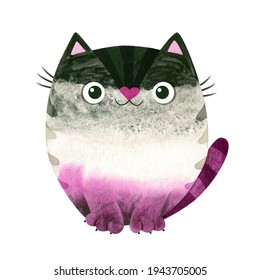 Asexual pride - watercolor clipart. LGBT art, rainbow cat for asexual stickers, posters, cards. 