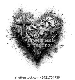 ash wedneday in 2024 falls on valentines day a day of love and forgiveness symbolized by a heart and cross made of ashes - Powered by Shutterstock