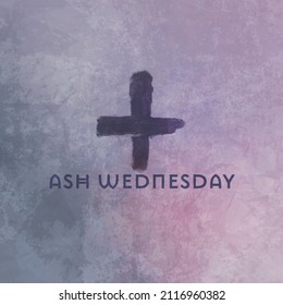 Ash Wednesday and cross made from ashes, symbolizing the start of Lent. Stylized illustration in hues of violet and purple.  - Powered by Shutterstock