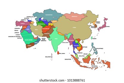 Asia Map All Countries All Names Stock Illustration 1013888761 ...