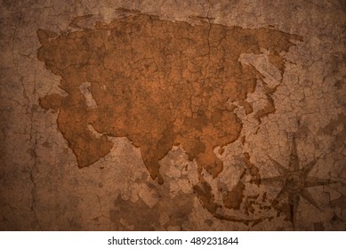 Asia Map On A Old Vintage Crack Paper Background