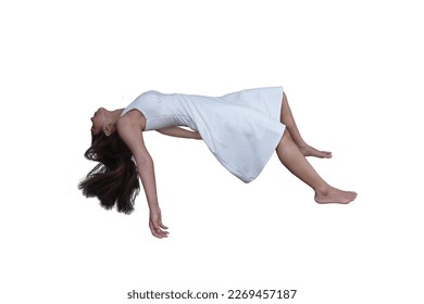 asian beauty girl floating on air with white dress on white background - Powered by Shutterstock