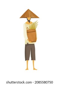 Asian Farmer Straw Conical Hat Asia Stock Illustration 2085580750 ...