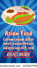 Asian Food Concept Banner. Isometric Banner Of Asian Food Comics Concept For Web, Giftcard And Postcard