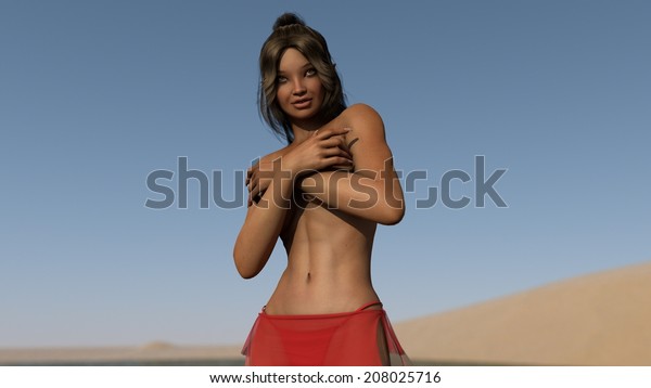 Asian Girl On Beach Topless のイラスト素材