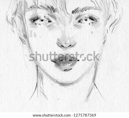 Asian Guy Face Black White Pencil Stock Illustration Royalty Free