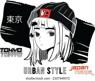 Asian Korean Anime Girl Illustration Vector Graphic Japanese Text English Translation Is Tokyo