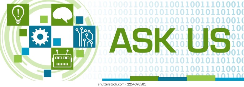 Ask Us concept image with text and technology symbols.