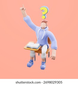 Asking a question in class. 3d illustration