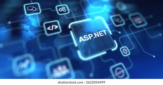 ASP.NET Web Application Framework for Dynamic Websites, projection on a virtual screen, Business and Technology Concept.