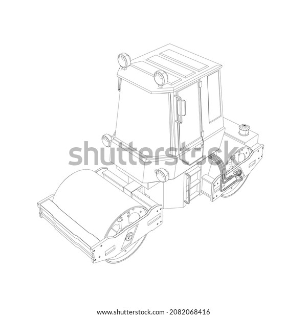 Asphalt paving machine outline. Isometric\
view. 3D\
illustration