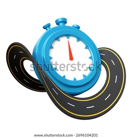 Asphalt road with chronometer or timer on a isolated background. Fast delivery and shipping service concept. Online delivery service or shipping and global logistic. Race concept. Travel.