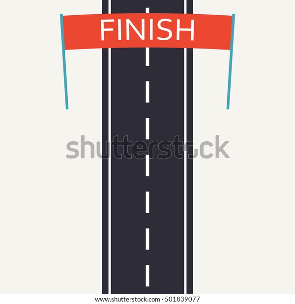 Asphalt road with finish line. Race design\
template in flat style. Top view background.\
