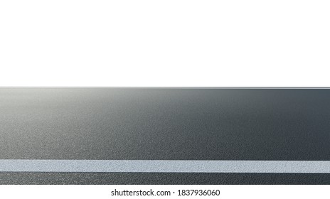 Asphalt Road Side Angle Isolated On White Background. Photorealistic 3D Rendering