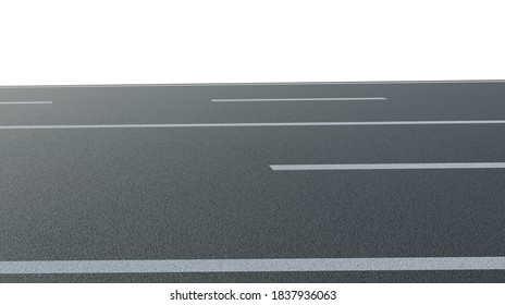 Asphalt Road Side Angle Isolated On White Background. Photorealistic 3D Rendering