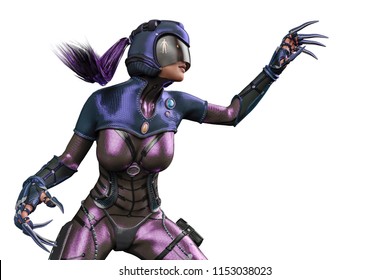 assassin girl from the space in a white background 3d illustration