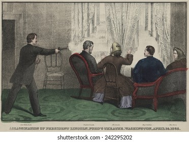 The Assassination of President Lincoln by John Wilkes Booth at Ford's Theatre, Washington, D. C., April 14th, 1865.