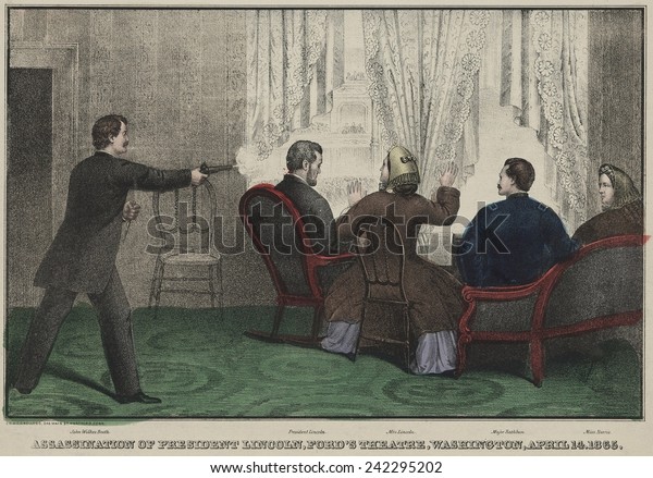 ワシントンdのフォードズ シアターでジョン ウィルクス ブースがリンカーン大統領を暗殺した C 1865年4月14日 のイラスト素材